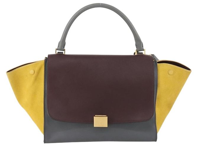 Céline Borsa a mano Trapeze CELINE in pelle scamosciata 2 in 1 grigia oro Auth ep13043 Marrone D'oro - vista 13