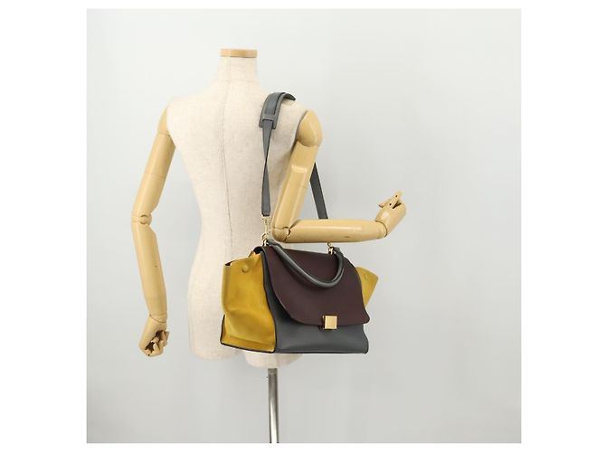 Céline Borsa a mano Trapeze CELINE in pelle scamosciata 2 in 1 grigia oro Auth ep13043 Marrone D'oro - vista 24