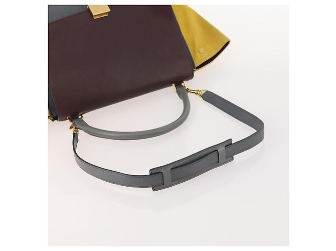 Céline Borsa a mano Trapeze CELINE in pelle scamosciata 2 in 1 grigia oro Auth ep13043 Marrone D'oro - vista 7