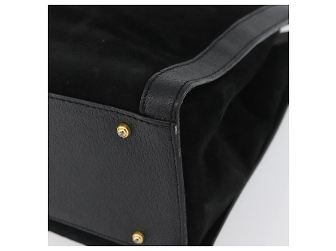 Bamboo Bolsa de Mão em Bambu GUCCI Camurça Preta Dourada 002 1096 0260 Auth 172841 Preto Dourado - vista 11