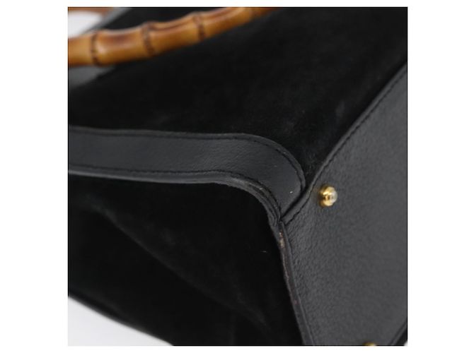 Bamboo Bolsa de Mão em Bambu GUCCI Camurça Preta Dourada 002 1096 0260 Auth 172841 Preto Dourado - vista 12