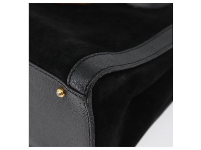 Bamboo Bolsa de Mão em Bambu GUCCI Camurça Preta Dourada 002 1096 0260 Auth 172841 Preto Dourado - vista 13