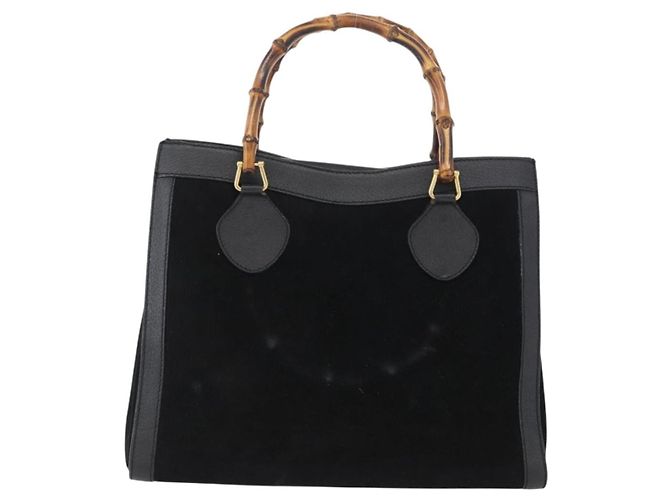 Bamboo Bolsa de Mão em Bambu GUCCI Camurça Preta Dourada 002 1096 0260 Auth 172841 Preto Dourado - vista 2