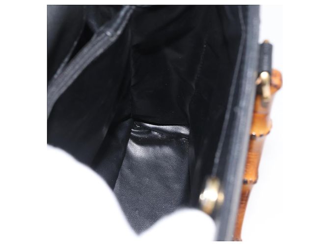 Bamboo Bolsa de Mão em Bambu GUCCI Camurça Preta Dourada 002 1096 0260 Auth 172841 Preto Dourado - vista 20