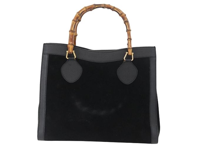 Bamboo Bolsa de Mão em Bambu GUCCI Camurça Preta Dourada 002 1096 0260 Auth 172841 Preto Dourado - vista 3
