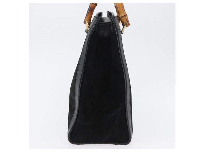 Bamboo Bolsa de Mão em Bambu GUCCI Camurça Preta Dourada 002 1096 0260 Auth 172841 Preto Dourado - vista 4