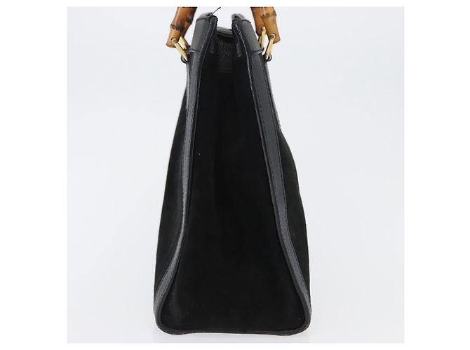 Bamboo Bolsa de Mão em Bambu GUCCI Camurça Preta Dourada 002 1096 0260 Auth 172841 Preto Dourado - vista 5