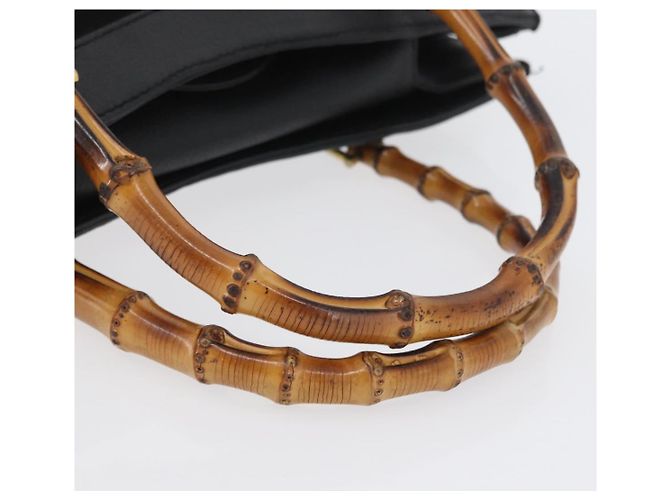 Bamboo Bolsa de Mão em Bambu GUCCI Camurça Preta Dourada 002 1096 0260 Auth 172841 Preto Dourado - vista 7