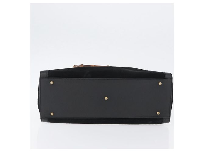 Bamboo Bolsa de Mão em Bambu GUCCI Camurça Preta Dourada 002 1096 0260 Auth 172841 Preto Dourado - vista 9