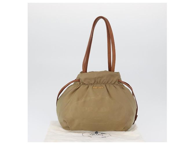 Borsa Tote Prada in nylon beige e oro Auth bs32789 D'oro - vista 12