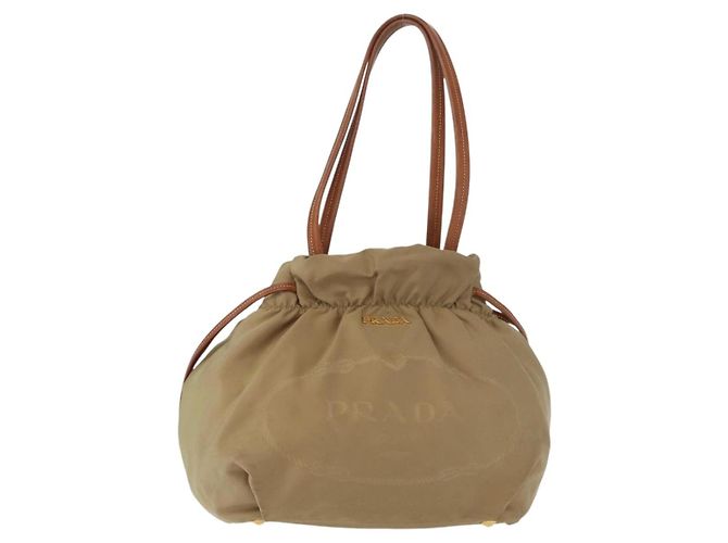 Borsa Tote Prada in nylon beige e oro Auth bs32789 D'oro - vista 13