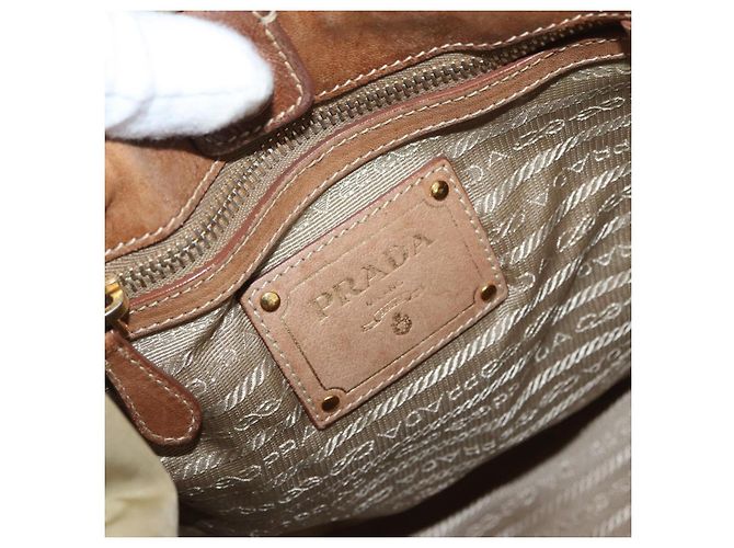 Borsa Tote Prada in nylon beige e oro Auth bs32789 D'oro - vista 18