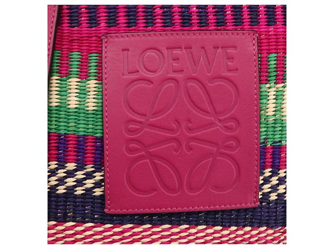 LOEWE Anagramm Tote Bag Raffia Leder Rosa Mehrfarbig Auth LNZ404SAM Pink Mehrfarben - Ansicht 10