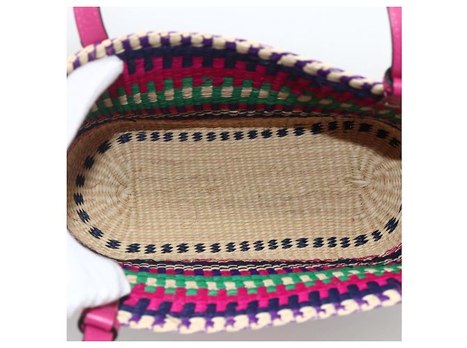 LOEWE Anagramm Tote Bag Raffia Leder Rosa Mehrfarbig Auth LNZ404SAM Pink Mehrfarben - Ansicht 11