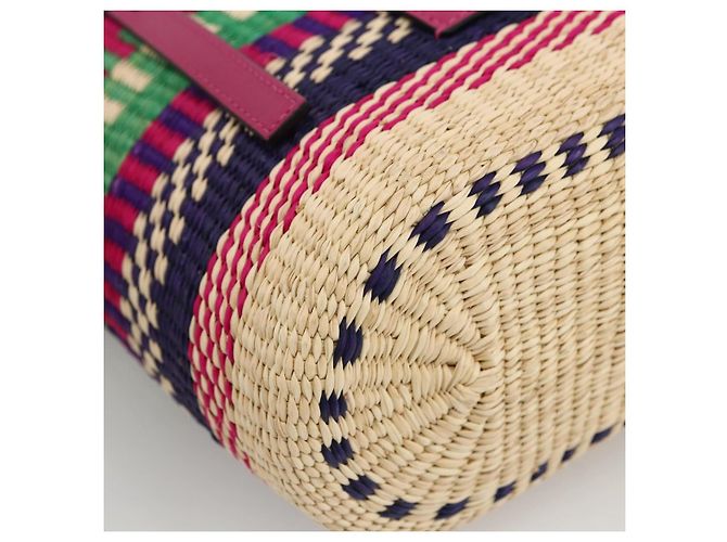 LOEWE Anagramm Tote Bag Raffia Leder Rosa Mehrfarbig Auth LNZ404SAM Pink Mehrfarben - Ansicht 14