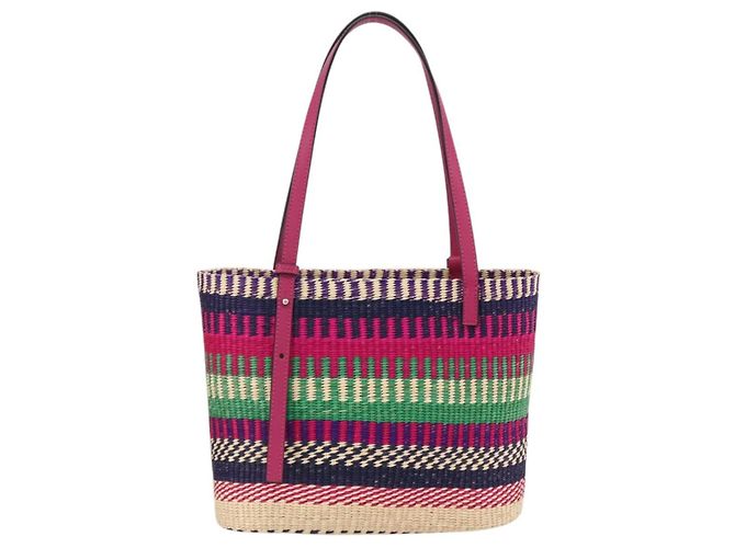 LOEWE Anagramm Tote Bag Raffia Leder Rosa Mehrfarbig Auth LNZ404SAM Pink Mehrfarben - Ansicht 2