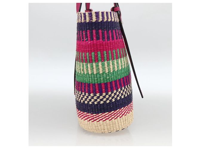 LOEWE Anagramm Tote Bag Raffia Leder Rosa Mehrfarbig Auth LNZ404SAM Pink Mehrfarben - Ansicht 4
