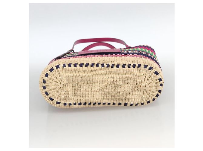 LOEWE Anagramm Tote Bag Raffia Leder Rosa Mehrfarbig Auth LNZ404SAM Pink Mehrfarben - Ansicht 5