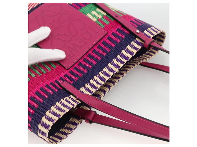 LOEWE Anagramm Tote Bag Raffia Leder Rosa Mehrfarbig Auth LNZ404SAM Pink Mehrfarben - Ansicht 6
