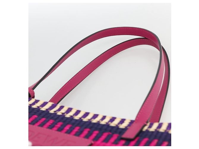 LOEWE Anagramm Tote Bag Raffia Leder Rosa Mehrfarbig Auth LNZ404SAM Pink Mehrfarben - Ansicht 8