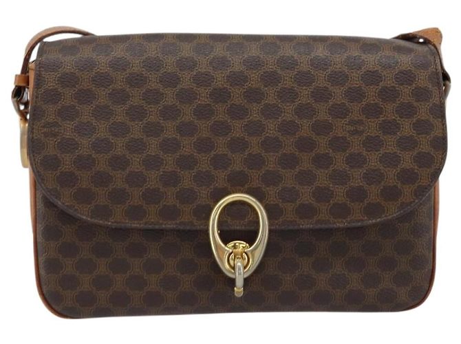 Céline Borsa a Spalla in Tela Macadam CELINE in Pelle PVC Marrone Oro Auth LNZ086 D'oro - vista 13