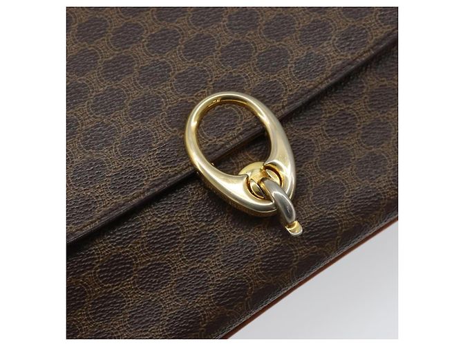Céline Borsa a Spalla in Tela Macadam CELINE in Pelle PVC Marrone Oro Auth LNZ086 D'oro - vista 18
