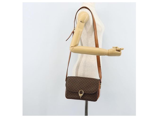 Céline Borsa a Spalla in Tela Macadam CELINE in Pelle PVC Marrone Oro Auth LNZ086 D'oro - vista 25
