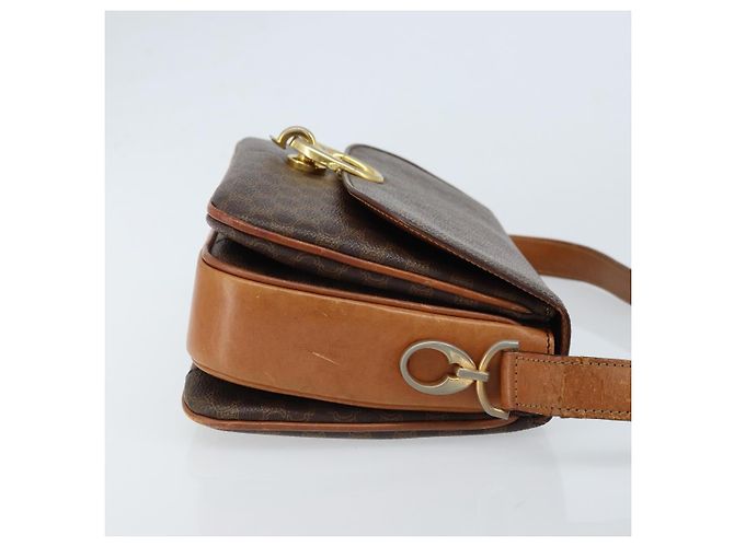 Céline Borsa a Spalla in Tela Macadam CELINE in Pelle PVC Marrone Oro Auth LNZ086 D'oro - vista 3