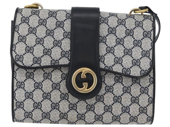Gucci Borsa a Spalla GG Supreme in PVC Navy Gold Auth ep13495 D'oro Blu navy - vista 2
