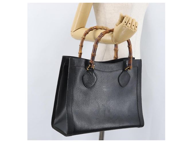 Borsa Tote in Pelle Gucci Bamboo Nera Oro 002 0260 Auth ep13352 Nero D'oro - vista 24