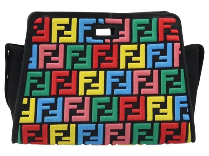 Sac à bandoulière FENDI Peek A Boo Defender en toile Zucca noir argent Auth ARZ227V Argenté - vue 13