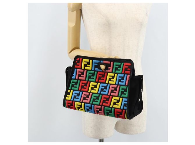 Sac à bandoulière FENDI Peek A Boo Defender en toile Zucca noir argent Auth ARZ227V Argenté - vue 19