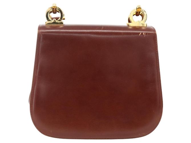 Borsa a Spalla Gancini in Pelle Marrone Oro Salvatore Ferragamo Auth LNZ377 D'oro - vista 2