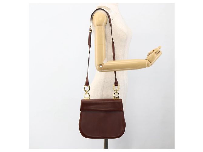 Borsa a Spalla Gancini in Pelle Marrone Oro Salvatore Ferragamo Auth LNZ377 D'oro - vista 21
