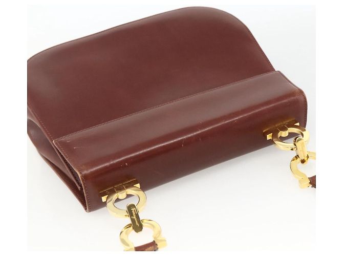 Borsa a Spalla Gancini in Pelle Marrone Oro Salvatore Ferragamo Auth LNZ377 D'oro - vista 6