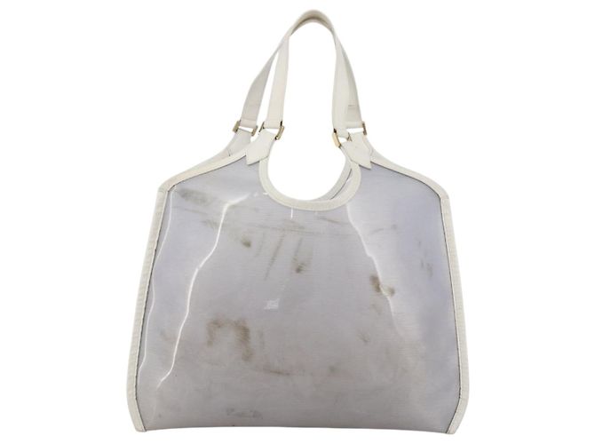 LOUIS VUITTON Borsa Plage Via Epi in Vinile Pelle Trasparente Bianca M92153 LV Auth ka2814 Bianco - vista 13