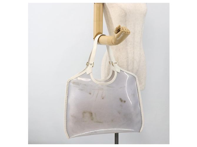 LOUIS VUITTON Borsa Plage Via Epi in Vinile Pelle Trasparente Bianca M92153 LV Auth ka2814 Bianco - vista 21