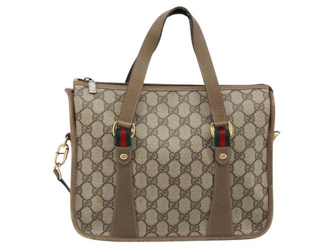 Gucci Borsa GG Supreme Web Sherry Line PVC 2 vie Beige Oro 41 02 039 Auth 173119 D'oro - vista 2