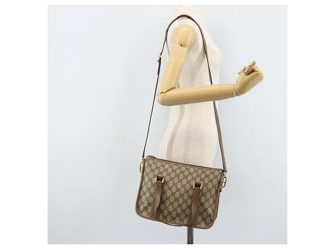 Gucci Borsa GG Supreme Web Sherry Line PVC 2 vie Beige Oro 41 02 039 Auth 173119 D'oro - vista 25