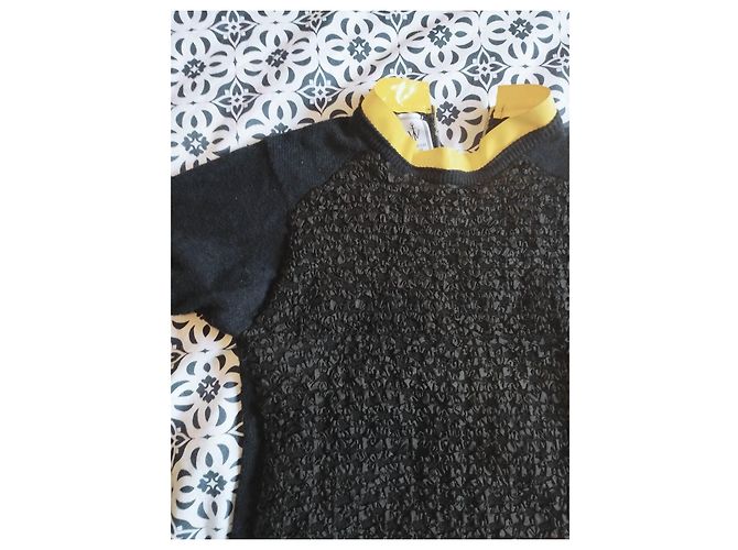 Autre Marque Maglione J.W. ANDERSON – 100% Lana – Dettagli Smocks e Zip Giallo – Taglia XS Nero Blu navy - vista 3