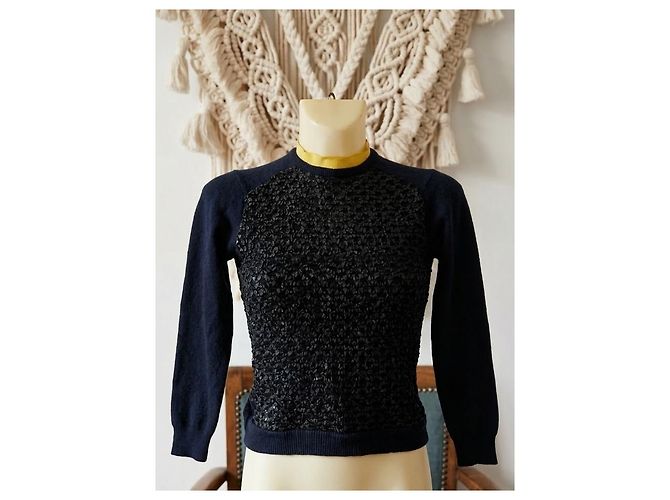Autre Marque Maglione J.W. ANDERSON – 100% Lana – Dettagli Smocks e Zip Giallo – Taglia XS Nero Blu navy - vista 6
