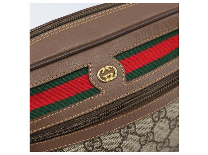 Sac Gucci GG Supreme Web Sherry Line en PVC beige et or 001 50 6655 Auth ARZ347 Doré - vue 14