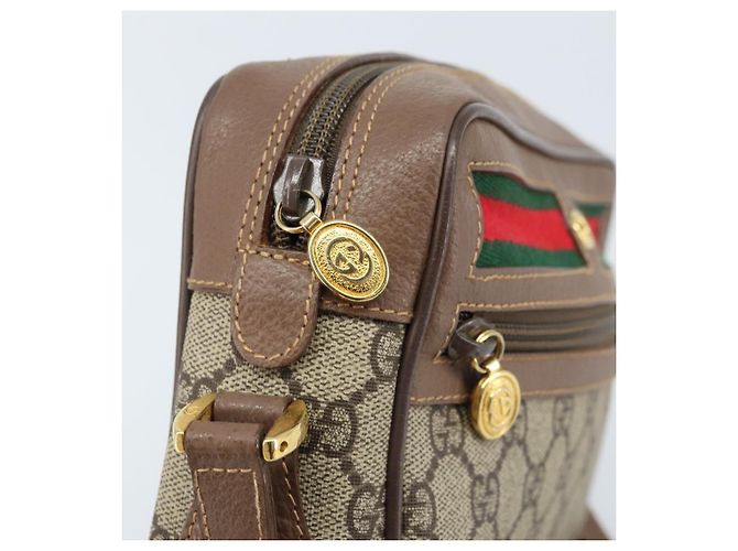 Sac Gucci GG Supreme Web Sherry Line en PVC beige et or 001 50 6655 Auth ARZ347 Doré - vue 15