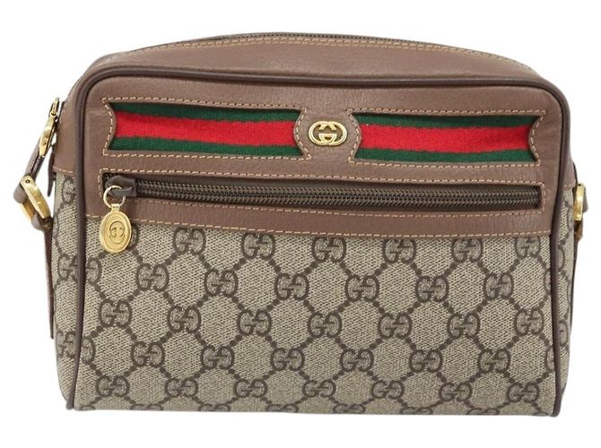 Sac Gucci GG Supreme Web Sherry Line en PVC beige et or 001 50 6655 Auth ARZ347 Doré - vue 2