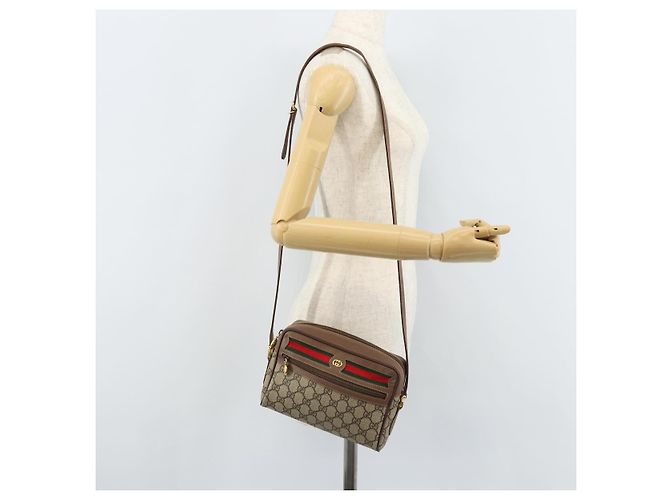 Sac Gucci GG Supreme Web Sherry Line en PVC beige et or 001 50 6655 Auth ARZ347 Doré - vue 24