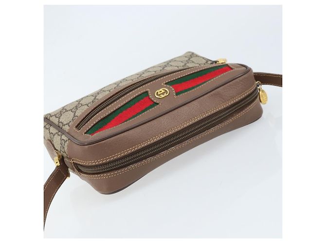 Sac Gucci GG Supreme Web Sherry Line en PVC beige et or 001 50 6655 Auth ARZ347 Doré - vue 6