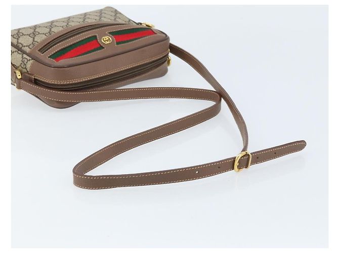 Sac Gucci GG Supreme Web Sherry Line en PVC beige et or 001 50 6655 Auth ARZ347 Doré - vue 7
