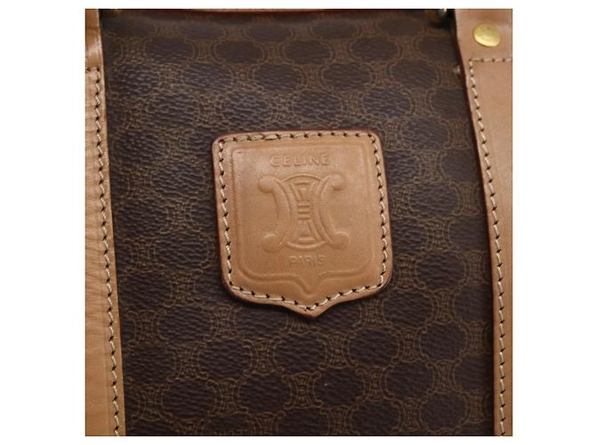 Céline Borsa Boston in tela Macadam CELINE in pelle PVC marrone e oro Auth mr2011 D'oro - vista 18