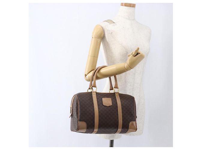 Céline Borsa Boston in tela Macadam CELINE in pelle PVC marrone e oro Auth mr2011 D'oro - vista 22