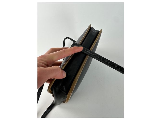 Céline Vintage Celine Paris Triomphe Leder Schultertasche Schwarz Braun - Ansicht 14